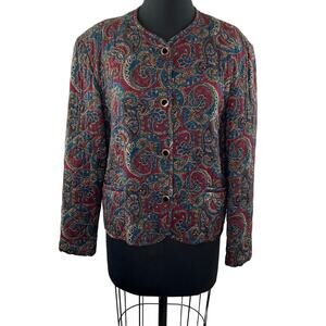 Vintage BARCLAY SQUARE Tapestry Paisley Print Quilted Button-Down Jacket 12